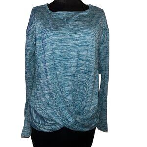 NWT Xersion Top Quick Dry Wear 2 Ways Long Sleeve Aqua Melange Workouts Sz L